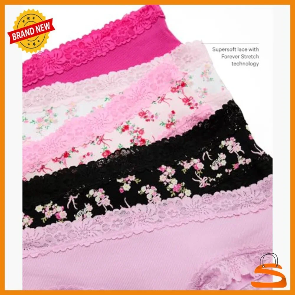 Lace Cheeky Panties Pack, Low Rise Bikini Style, Nylon Blend, XS-XL